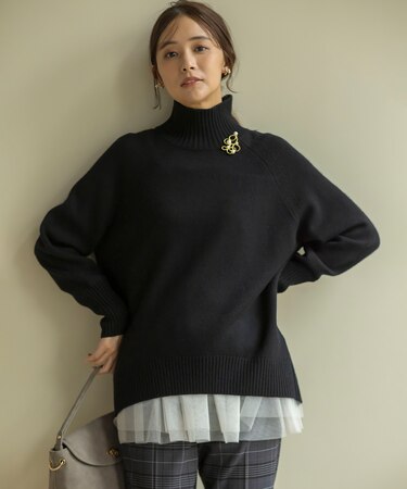 【手洗い可】ウールカシミヤミックス ロールネックニット