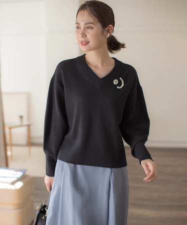 【8色展開・手洗い可】ウールカシミヤミックス Vネックニット