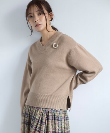 【8色展開・手洗い可】ウールカシミヤミックス Vネックニット