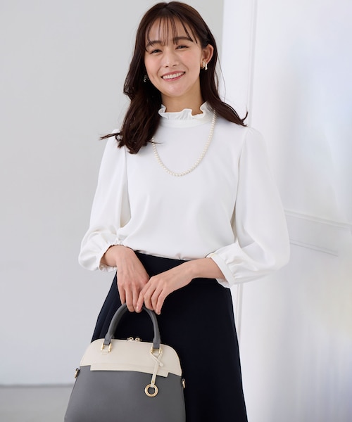 KUMIKYOKU NAVY】ジョーゼットシフォン スタンドフリルブラウス