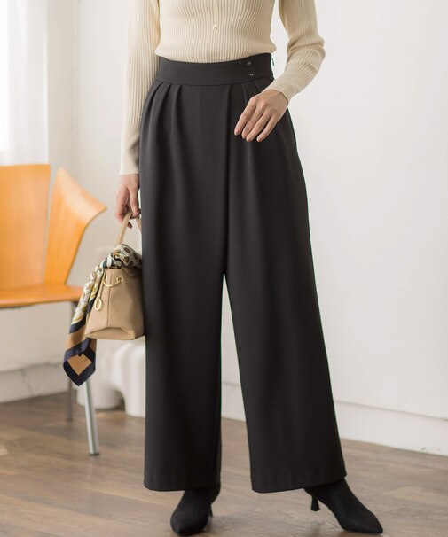 【暖かい・ストレッチ】バックウォームワイドタックパンツ