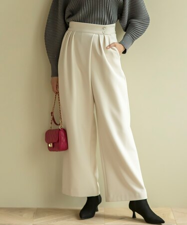 【暖かい・ストレッチ】バックウォームワイドタックパンツ