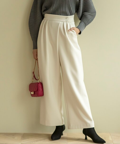 【暖かい・ストレッチ】バックウォームワイドタックパンツ