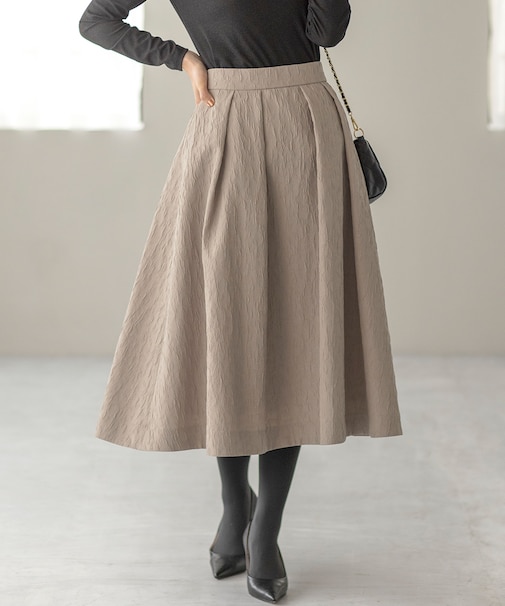 【WEB限定カラーあり】フラワーラメジャカード フレアスカート