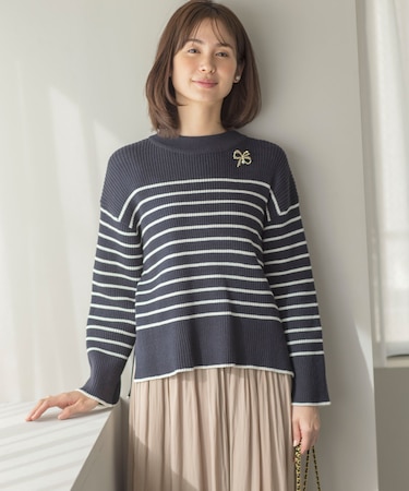 【WEB限定】ハイネック ゆるボーダーニット