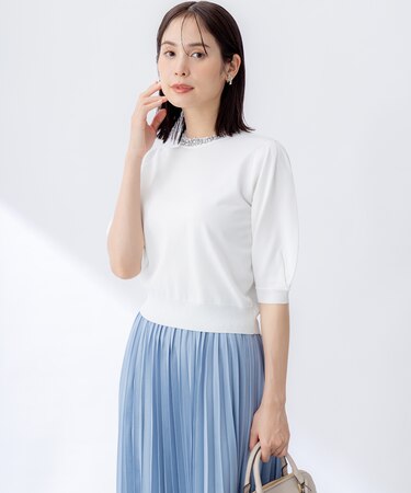 【WEB限定・接触冷感・UVカット】ビジューパフスリーブ ニット