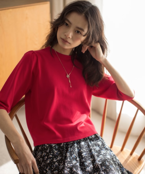 【接触冷感・UVカット】フラワーメタル ニットTシャツ