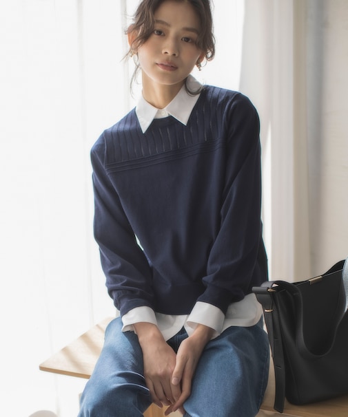 透かし柄 ニットプルオーバー