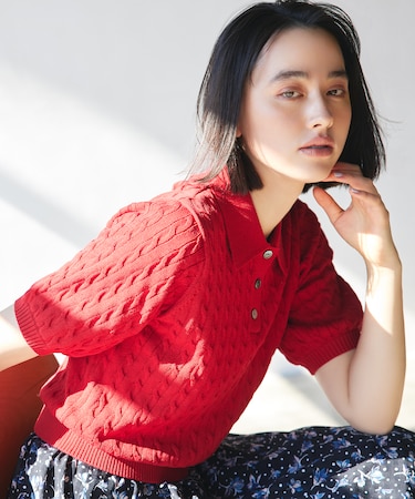 ポロ襟 ニットプルオーバー