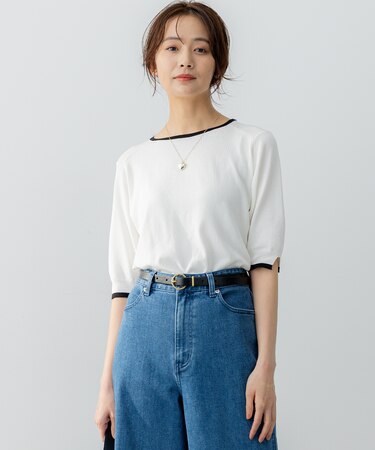 5分袖ニットＴシャツ
