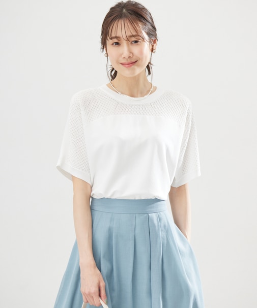 【WEB限定】メッシュ切り替えドルマン ニット