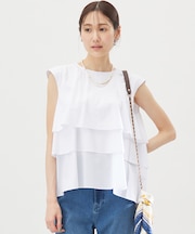 【WEB限定】コットンレーヨンシャーティングノースリーブ ブラウス
