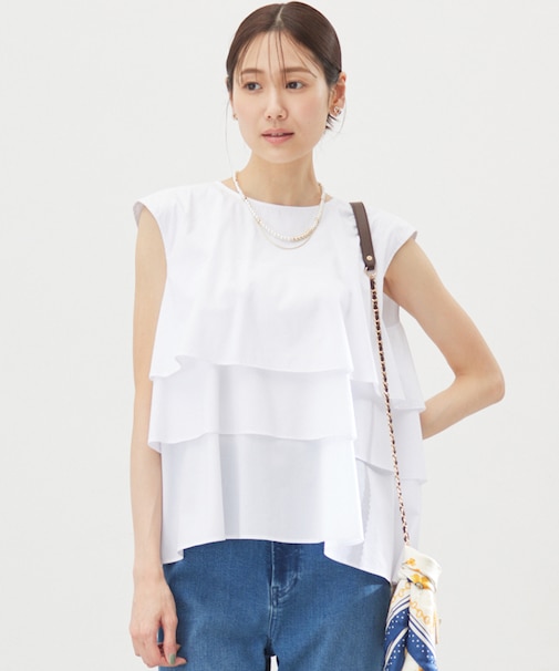 【WEB限定】コットンレーヨンシャーティングノースリーブ ブラウス