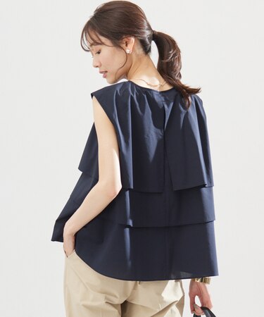 【WEB限定】コットンレーヨンシャーティングノースリーブ ブラウス
