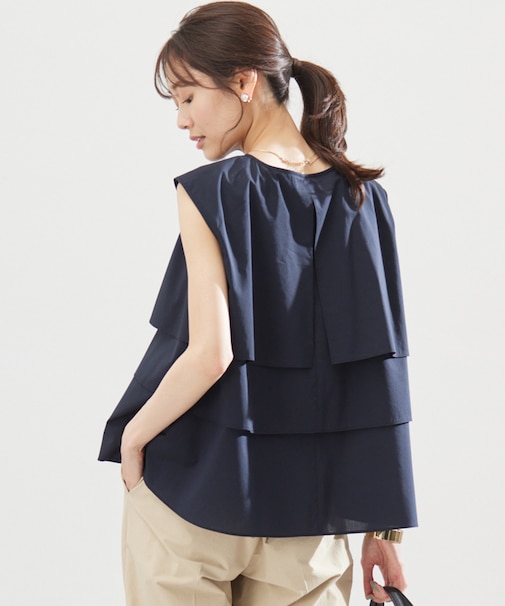 【WEB限定】コットンレーヨンシャーティングノースリーブ ブラウス