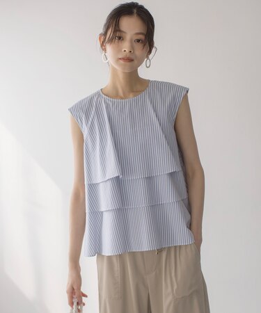 【WEB限定】コットンレーヨンシャーティングノースリーブ ブラウス