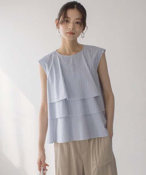 【WEB限定】コットンレーヨンシャーティングノースリーブ ブラウス