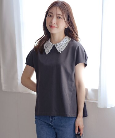 【2WAY】レース襟フレンチテリー カットソー
