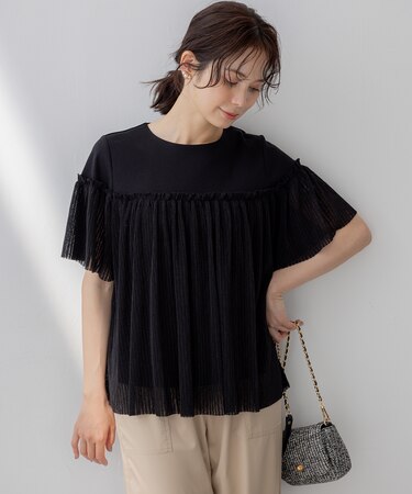 プリーツコンビ5分袖 カットソー