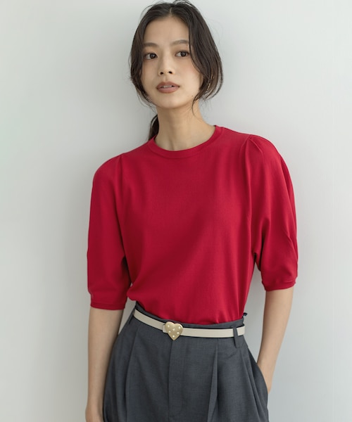 くみくみ★へヨン　アップルパイニット 接触冷感・UVカット】クルミボタン5分袖ニット｜クミキョクの