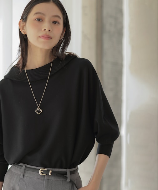 【加藤ローサさん着用・新色追加・前後着用可】スムースストレッチロールネック ニット