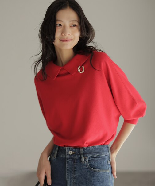 【加藤ローサさん着用・新色追加・前後着用可】スムースストレッチロールネック ニット