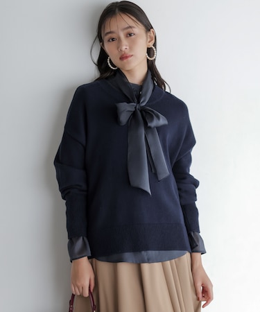 コットンカシミヤMIX クルーネックニット