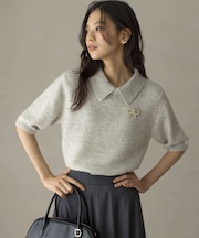 【襟取り外し可】スパンコールヤーン 5分袖ニット