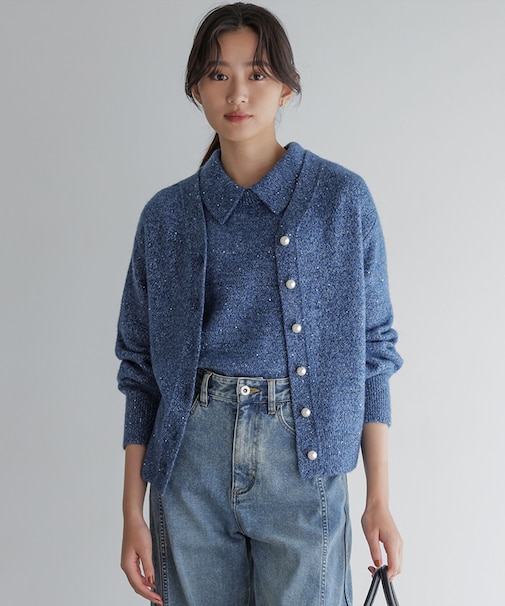 【加藤ローサさん着用 / 前後着用可】スパンコールヤーン カーディガン