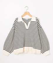 ポロ襟ストレッチニット