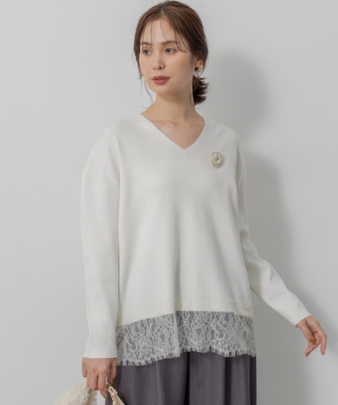レースモチーフニットプルオーバー