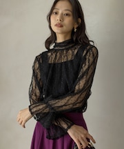 【前後着用可】チュールフリル ブラウス