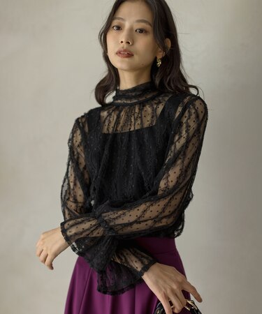 【前後着用可】チュールフリル ブラウス