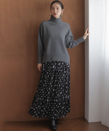 【レングス調整可能】ギャザーライトデシンティアード スカート