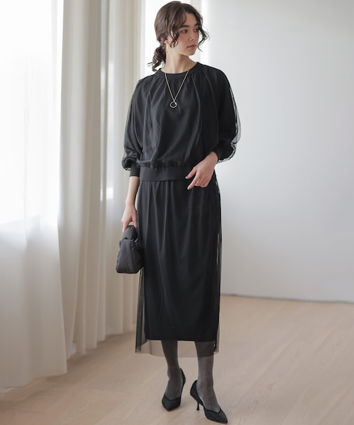 チュールニット×リバーシブルスカート セット