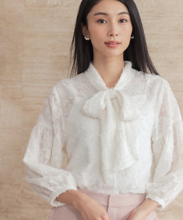 【KUMIKYOKU NAVY / 前後着用可】ヘアリーシフォン ブラウス