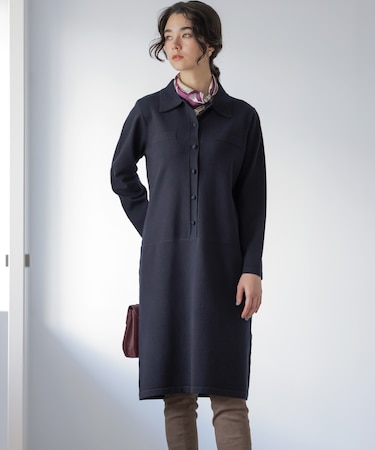 ニット襟トロンプルイユ ワンピース