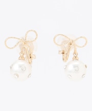 リボングリッターパールライク イヤリング