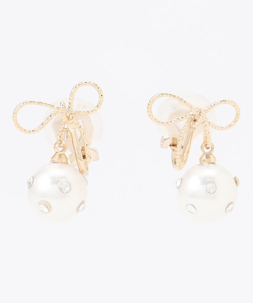 リボングリッターパールライク イヤリング