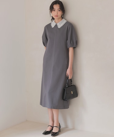 【2WAY】レース襟フレンチテリー ワンピース