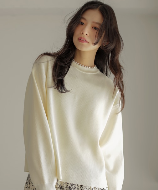 【WEB限定】パール釦畦ニット プルオーバー