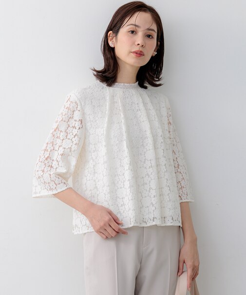 【WEB限定】フラワーラッセルレーススタンド襟 ブラウス