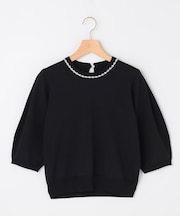 【WEB限定】クリアストレッチビジューレーン6分袖 ニット