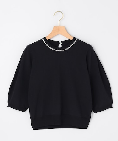 【WEB限定】クリアストレッチビジューレーン6分袖 ニット