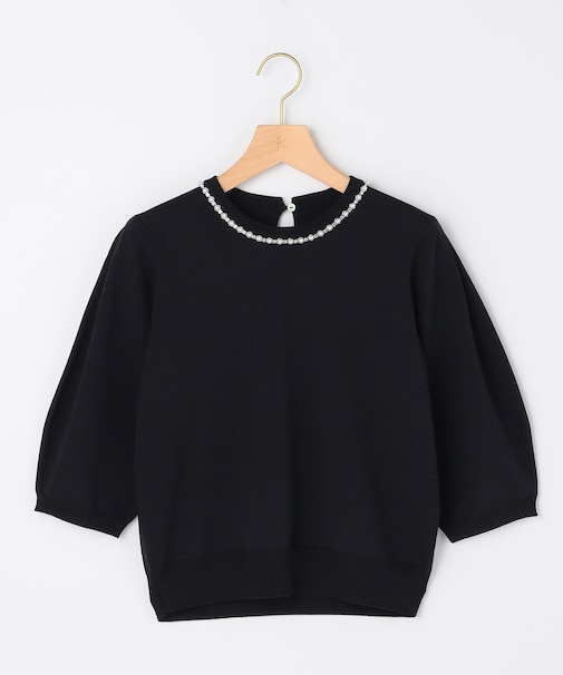 【WEB限定】クリアストレッチビジューレーン6分袖 ニット