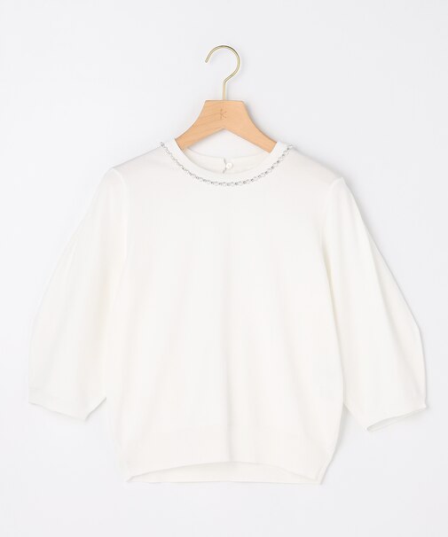 【WEB限定】クリアストレッチビジューレーン6分袖 ニット