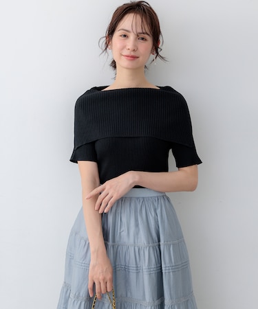 【WEB限定】クリアストレッチオフショルダー ニット