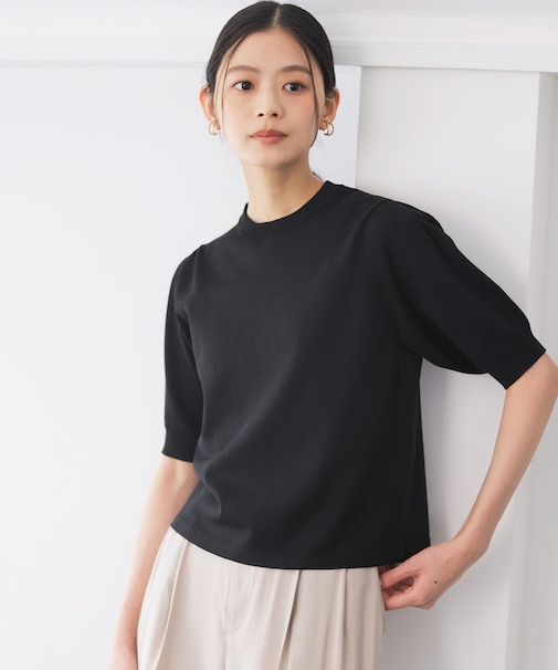 シアー ニット５分袖 プルオーバー