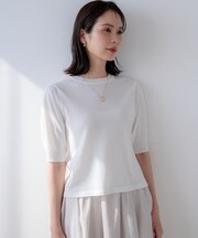 シアー ニット５分袖 プルオーバー