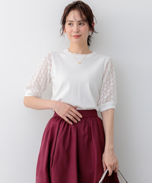 コットンフラワーレーシープルオーバー ニット